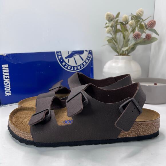 Birkenstock Milano BS Leather Sandal Chocolate Regular Fit Men's 11 NWB - Picture 1 of 10